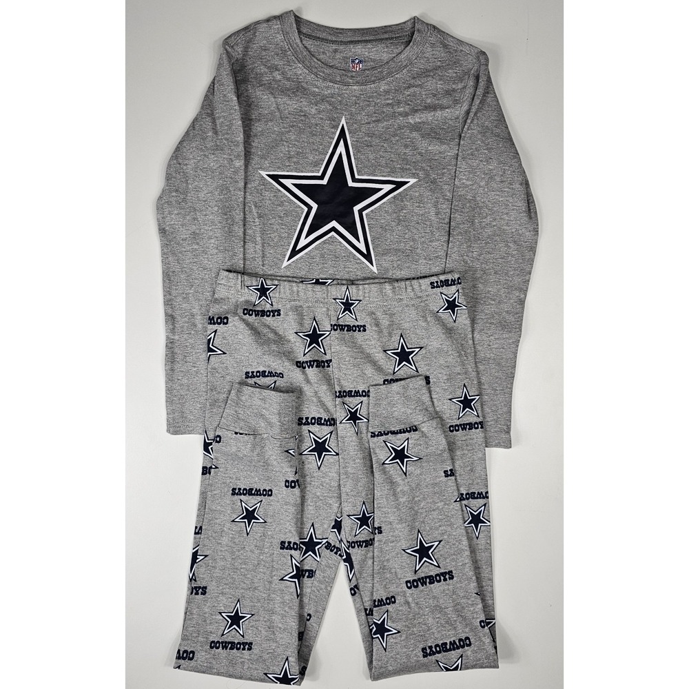 NFL Dallas Cowboys Youth L (7) Long Sleeve Shirt Pants Sleep Set Gray‎ Blue Star